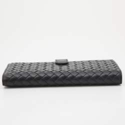 Pre Owned Bottega Veneta Black Intrecciato Leather Flap Continental Wallet