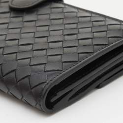 Pre Owned Bottega Veneta Black Intrecciato Leather Flap Continental Wallet