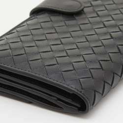 Pre Owned Bottega Veneta Black Intrecciato Leather Flap Continental Wallet