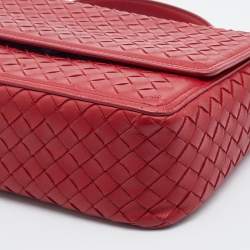 Bottega Veneta Red Intrecciato Leather Alumna Top Handle Bag