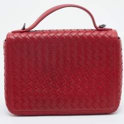Bottega Veneta Red Intrecciato Leather Alumna Top Handle Bag
