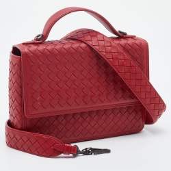 Bottega Veneta Red Intrecciato Leather Alumna Top Handle Bag