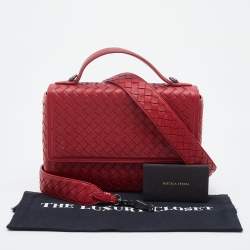 Bottega Veneta Red Intrecciato Leather Alumna Top Handle Bag