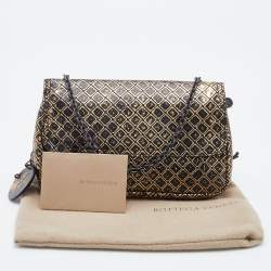 مملوكة مسبقًا Bottega Veneta Black/Gold Intrecciomirage Leather Chain Shoulder Bag