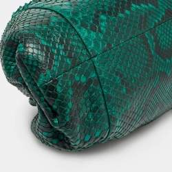 Pre Owned Bottega Veneta Green/Black Python The Pouch Clutch
