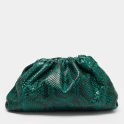 Pre Owned Bottega Veneta Green/Black Python The Pouch Clutch