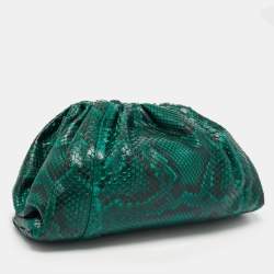 Pre Owned Bottega Veneta Green/Black Python The Pouch Clutch