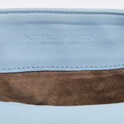 Pre Owned Bottega Veneta Light Blue Intrecciato Leather Flap Shoulder Bag