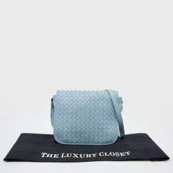 Pre Owned Bottega Veneta Light Blue Intrecciato Leather Flap Shoulder Bag
