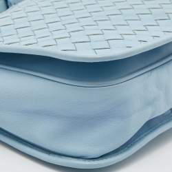 Pre Owned Bottega Veneta Light Blue Intrecciato Leather Flap Shoulder Bag