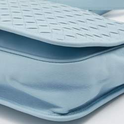 Pre Owned Bottega Veneta Light Blue Intrecciato Leather Flap Shoulder Bag