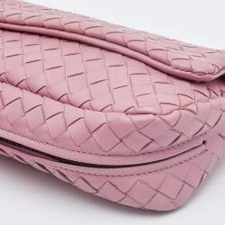 Pre Owned Bottega Veneta Light Pink Intreccaito Leather Olimpia Chain Shoulder Bag