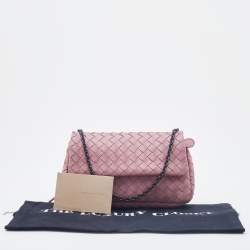 Pre Owned Bottega Veneta Light Pink Intreccaito Leather Olimpia Chain Shoulder Bag