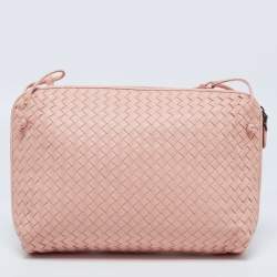 Pre Owned Bottega Veneta Pink Intrecciato Leather Large Nodini Crossbody Bag