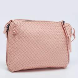 Pre Owned Bottega Veneta Pink Intrecciato Leather Large Nodini Crossbody Bag