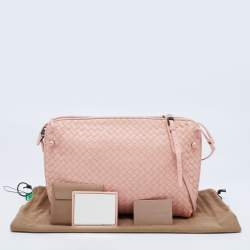 Pre Owned Bottega Veneta Pink Intrecciato Leather Large Nodini Crossbody Bag