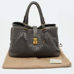 Pre Owned Bottega Veneta Dark Grey Intrecciato Leather Roma Tote