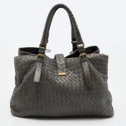 Pre Owned Bottega Veneta Dark Grey Intrecciato Leather Roma Tote