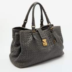 Pre Owned Bottega Veneta Dark Grey Intrecciato Leather Roma Tote