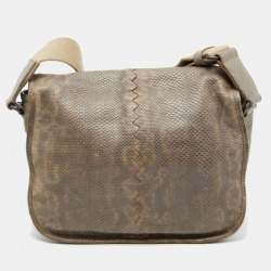 Bottega Veneta Beige/Brown Karung Leather Gardena Messenger Bag