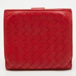 مملوكة مسبقًا Bottega Veneta Red Intrecciato Leather French Compact Wallet