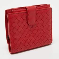 مملوكة مسبقًا Bottega Veneta Red Intrecciato Leather French Compact Wallet