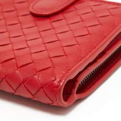 مملوكة مسبقًا Bottega Veneta Red Intrecciato Leather French Compact Wallet
