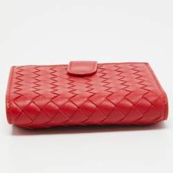 مملوكة مسب قًا Bottega Veneta Red Intrecciato Leather French Compact Wallet