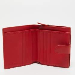 مملوكة مسبقًا Bottega Veneta Red Intrecciato Leather French Compact Wallet
