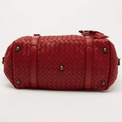 Pre Owned Bottega Veneta Red Intrecciato Leather Montaigne Satchel