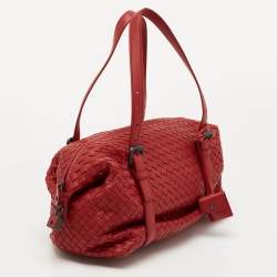 Pre Owned Bottega Veneta Red Intrecciato Leather Montaigne Satchel