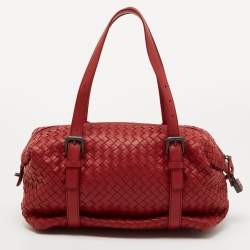 Pre Owned Bottega Veneta Red Intrecciato Leather Montaigne Satchel