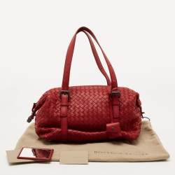 Pre Owned Bottega Veneta Red Intrecciato Leather Montaigne Satchel