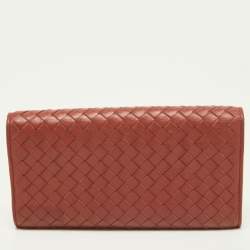 Pre Owned Bottega Veneta Brown Intrecciato Leather Flap Continental Wallet