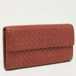 Pre Owned Bottega Veneta Brown Intrecciato Leather Flap Continental Wallet