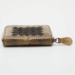 Pre Owned Bottega Veneta Beige Watersnake Leather Zip Coin Purse