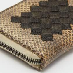 Pre Owned Bottega Veneta Beige Watersnake Leather Zip Coin Purse