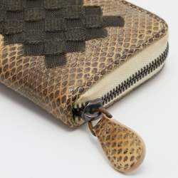 Pre Owned Bottega Veneta Beige Watersnake Leather Zip Coin Purse