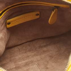 Pre Owned Bottega Veneta Yellow/White Intrecciato Leather Embroidered Nodini Shoulder Bag