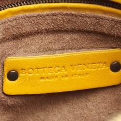 Pre Owned Bottega Veneta Yellow/White Intrecciato Leather Embroidered Nodini Shoulder Bag