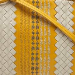Pre Owned Bottega Veneta Yellow/White Intrecciato Leather Embroidered Nodini Shoulder Bag