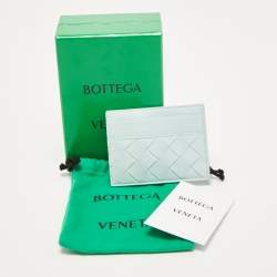 Pre Owned Bottega Veneta Light Blue Intrecciato Leather Card Holder