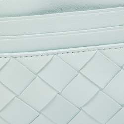 Pre Owned Bottega Veneta Light Blue Intrecciato Leather Card Holder