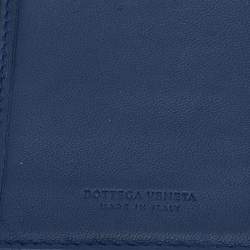 Pre Owned Bottega Veneta Blue Intrecciato Leather Flap Continental Wallet