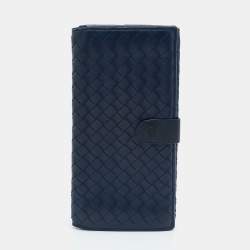 Pre Owned Bottega Veneta Blue Intrecciato Leather Flap Continental Wallet
