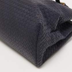 مملوكة مسبقًا Bottega Veneta Navy Blue Intrecciato Leather Medium Roma Tote
