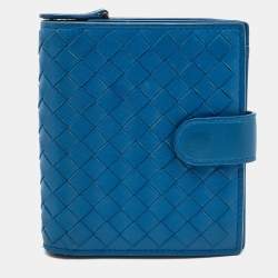 Bottega Veneta Blue Intrecciato Leather Zip Around Coin Purse Wallet