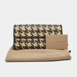 Pre Owned Bottega Veneta Black/Cream Intrecciato Houndstooth Flap Continental Wallet