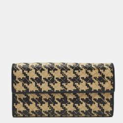 Pre Owned Bottega Veneta Black/Cream Intrecciato Houndstooth Flap Continental Wallet