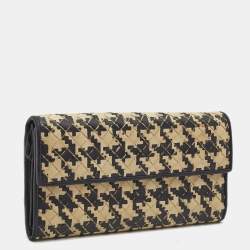 Pre Owned Bottega Veneta Black/Cream Intrecciato Houndstooth Flap Continental Wallet